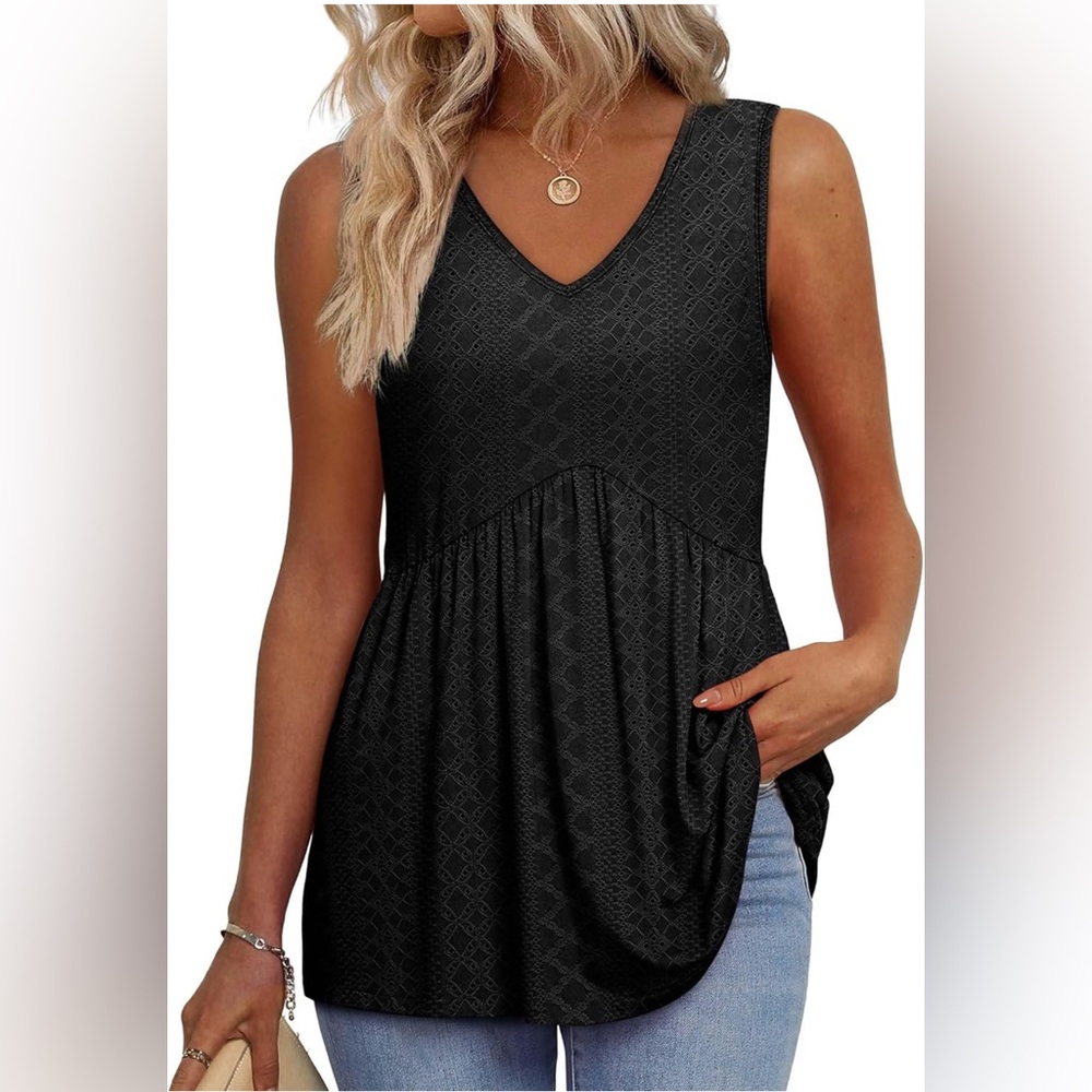 Black Tank Top 2025 Flowy Peplum Tops for Women Dressy Sleeveless V Neck